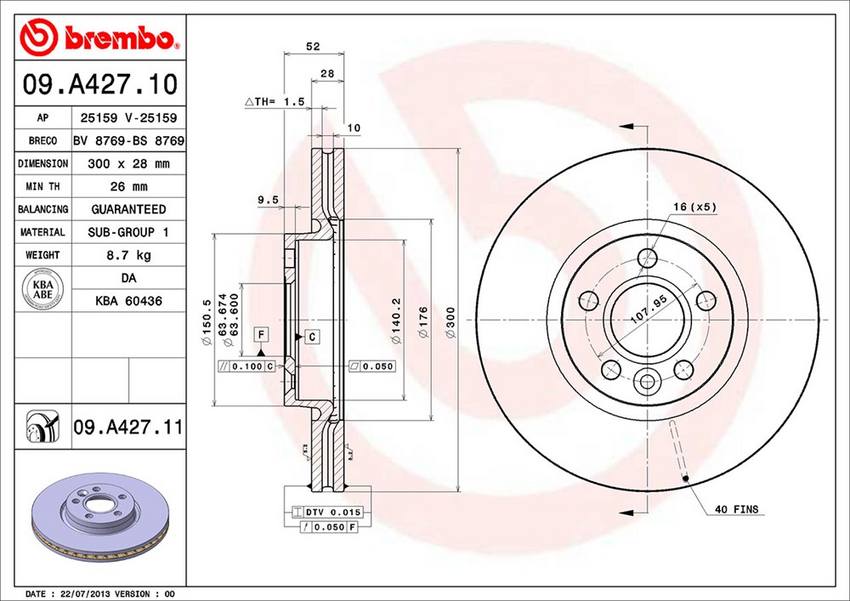 Land Rover Volvo Brembo Disc Brake Rotor - Front (300mm) 31341382